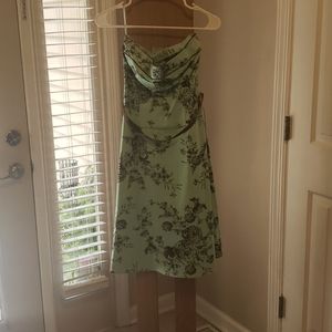 Strapless brown and teal dress flower print